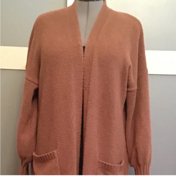 Blanc Sweaters - Blanc Tan Ballon Sleeve Open Front Long Duster Size L